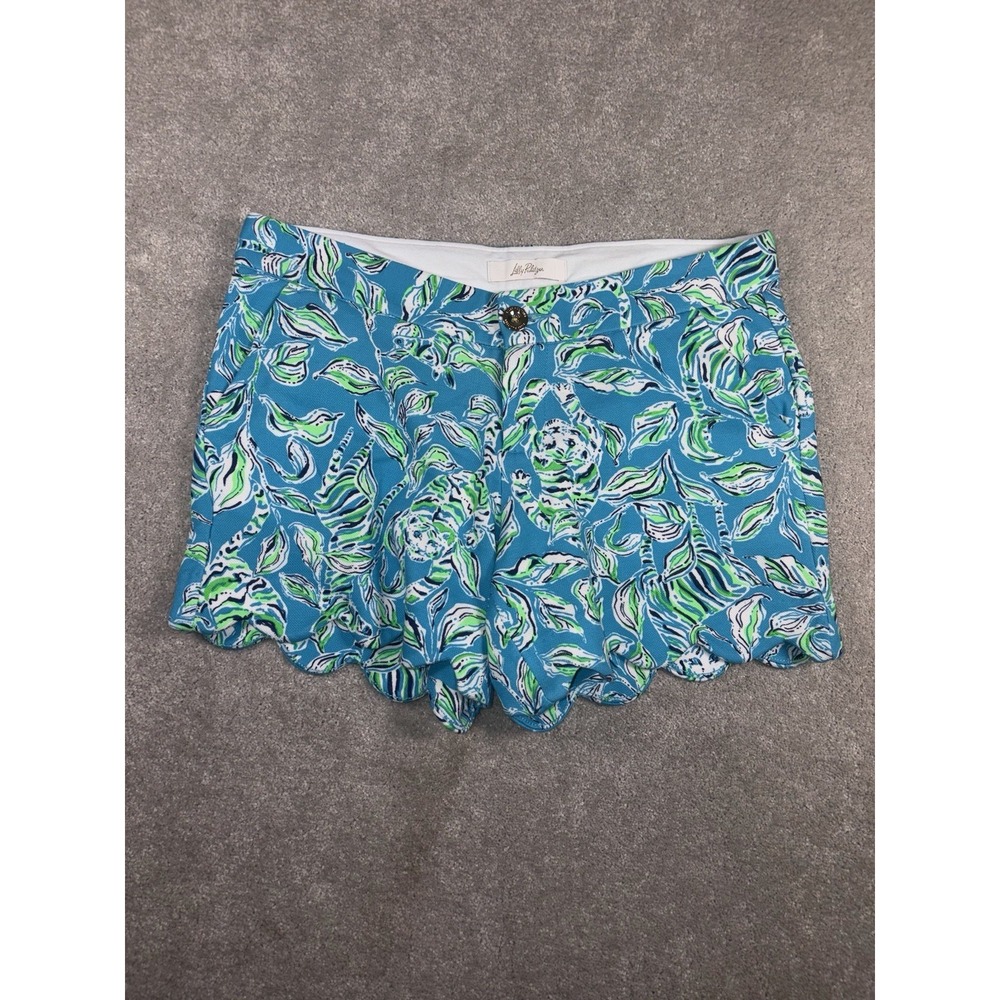 lilly pulitzer buttercup knit shorts turquiose oasis outta line 6 Scalloped